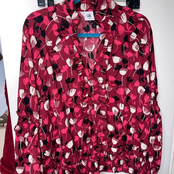 CAbi Floral Blouse in Red and Pink - Picture 2 of 6